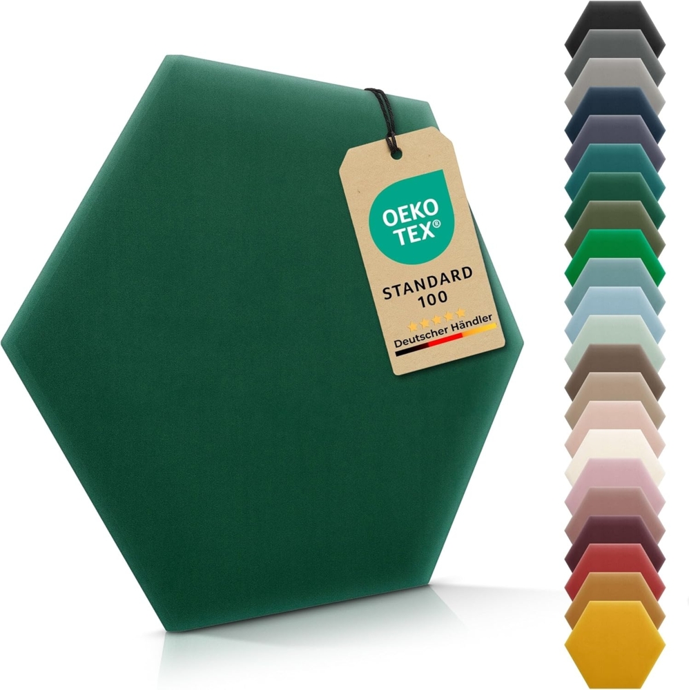 VELUYA Wandpolster Polsterpaneele Hexagon – Samt, Wandkissen 35x40 cm, Polsterplatte, Oeko-TEX, Made in EU, Dunkelgrün M04 Bild 1