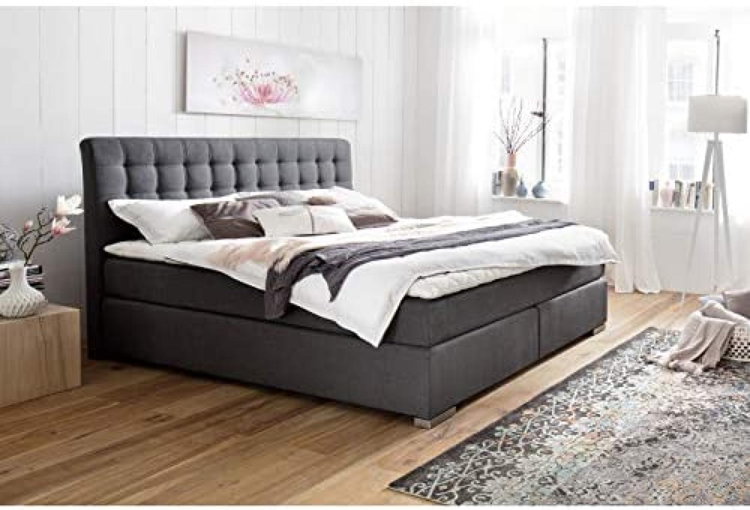 Boxspringbett Lenno - Stoffbezug Anthrazit H2 160x200 cm Bild 1