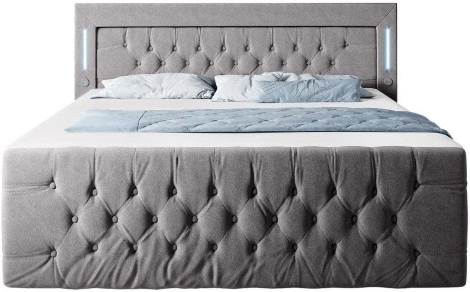 Boxspringbett Queen mit LED, USB und Stauraum 200x200 Grau H3 Bild 1