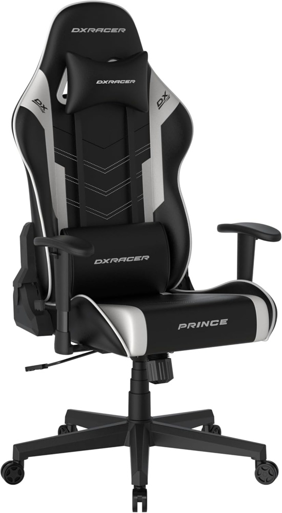 Robas Lund DXRacer Prince L PF132 Gaming-/ Büro-/ Schreibtischstuhl, mit Wippfunktion Gaming Stuhl Höhenverstellbarer Drehstuhl PC Stuhl Ergonomischer Chefsessel, schwarz-weiß Bild 1