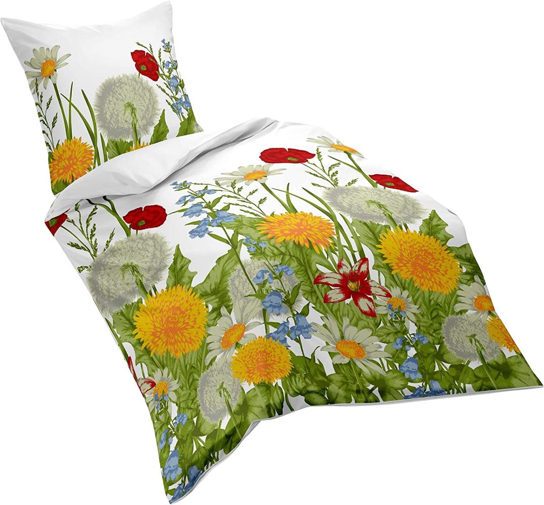 Fleuresse Mako-Satin Bettwäsche Milano Wildblumenwiese weiß | 135x200 cm + 80x80 cm Bild 1