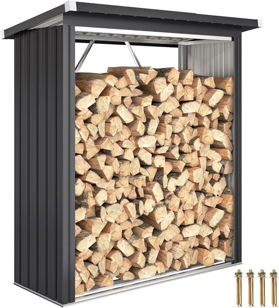 Outsunny Kaminholzregal-Erweiterung Feuerholz-Unterstand, BxTxH:150x66.5x150 cm, (Stahlschuppen, 1-St, erhöhter Boden), Wellblechdach, Dunkelgrau Bild 1