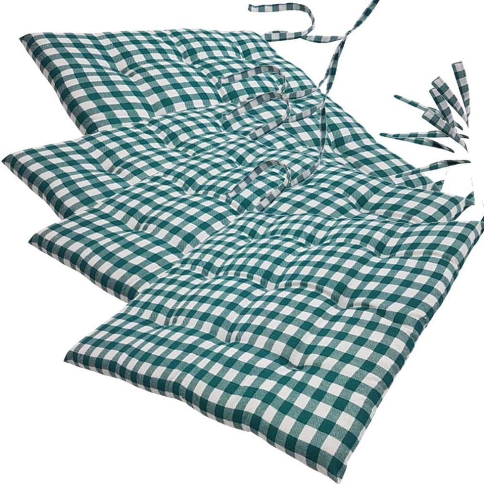 Nxtbuy - Stuhlkissen Nizza 38x38 cm 4er Pack Sitzkissen mit Steppung grün weiß Bild 1