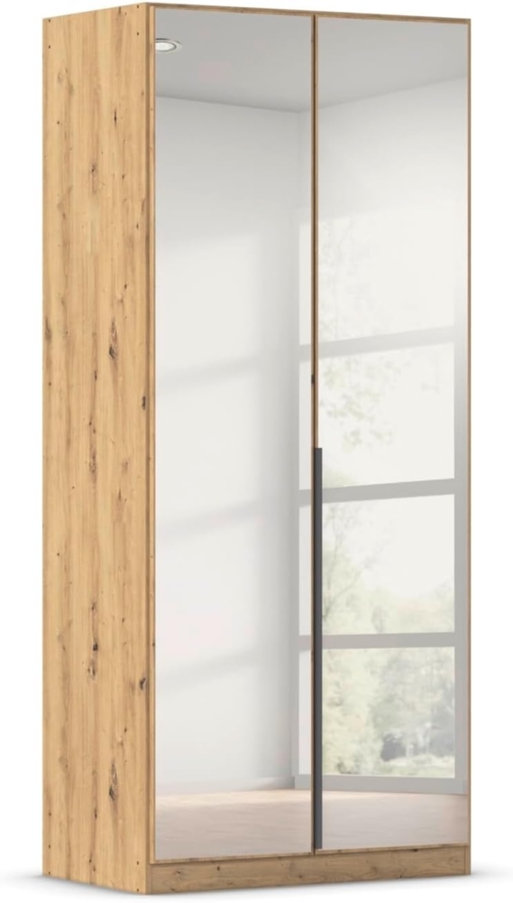 Rauch Möbel Alabama, Kleiderschrank, Garderobenschrank, 2-türig, Spiegel, Zubehör Basic, 1 Kleiderstange, 2 Einlegeböden, Farbe Eiche Artisan, Holz, Griff Grau metallic, 91 x 229 x 54 cm Bild 1