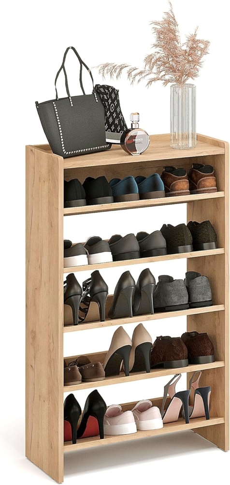 KOMTO Schuhregal Elexis 5 Schmal - Schuhablage Flur mit 5 Ebenen Offener Schuhschrank, Schuhschrank Schuh Organizer Platzsparend, 60 x 25 x 98 cm Bild 1