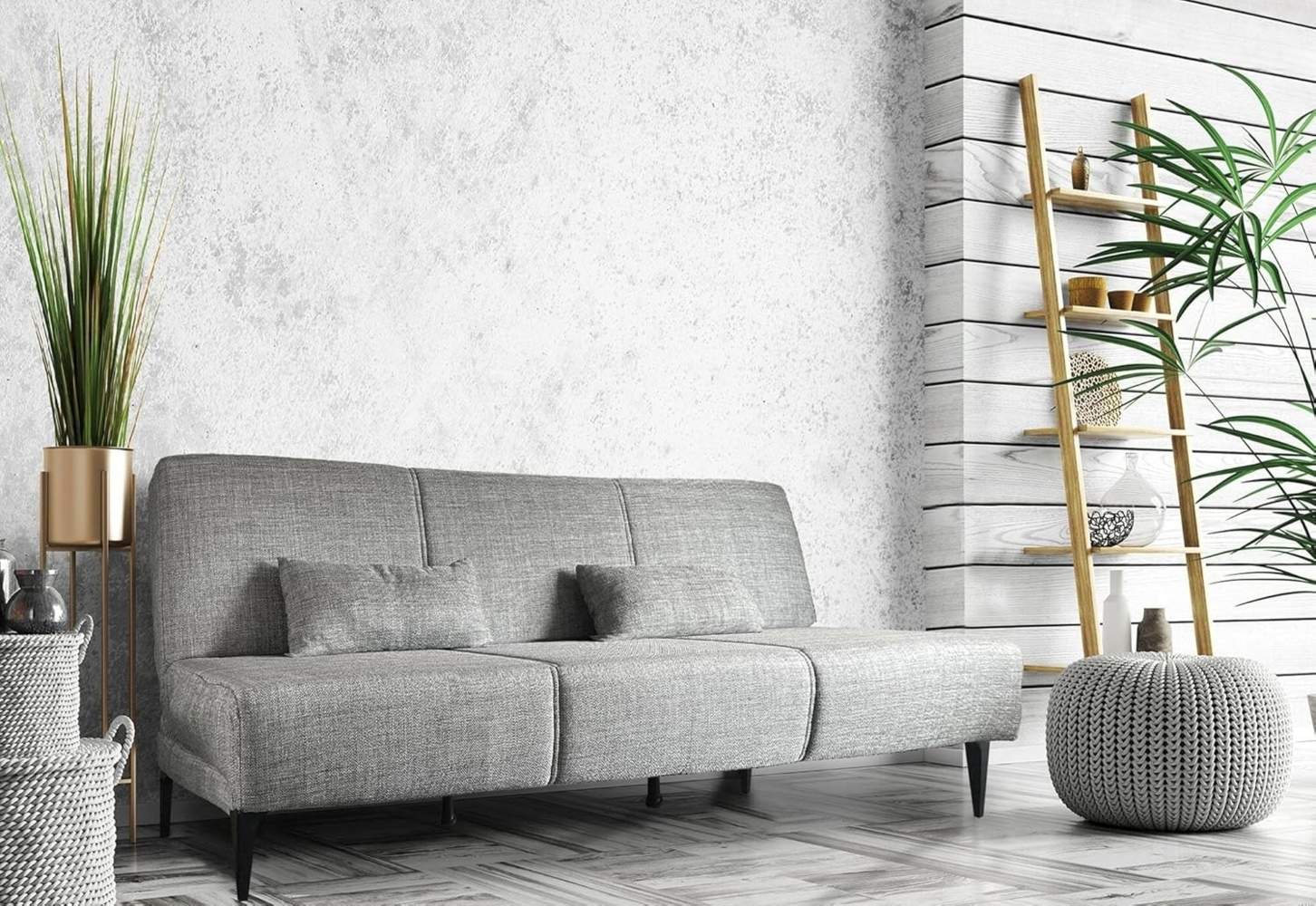 Dmora - Schlafsofa Hugo, Bettsofa aus Stoff, Bettsofa mit Klickmechanismus, Bettsofa mit Kissen, cm 190x70h80, Grau Bild 1