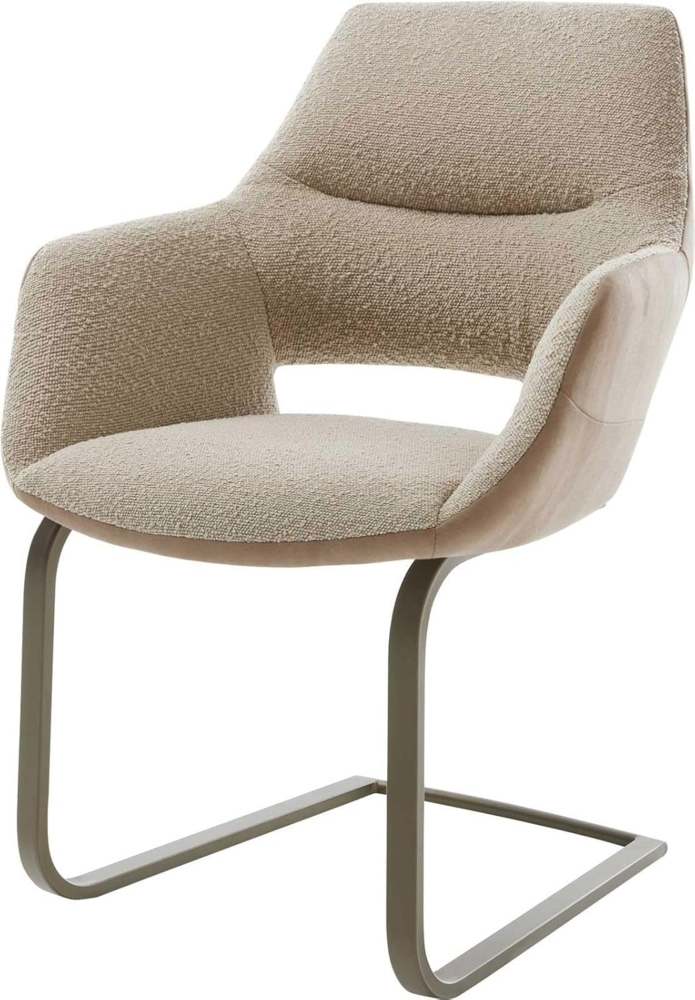 Freischwinger Yago-Flex mit Armlehnen Materialmix Schlamm Freischwinger flach Effektfinish Titan Taschenfederkern Bild 1