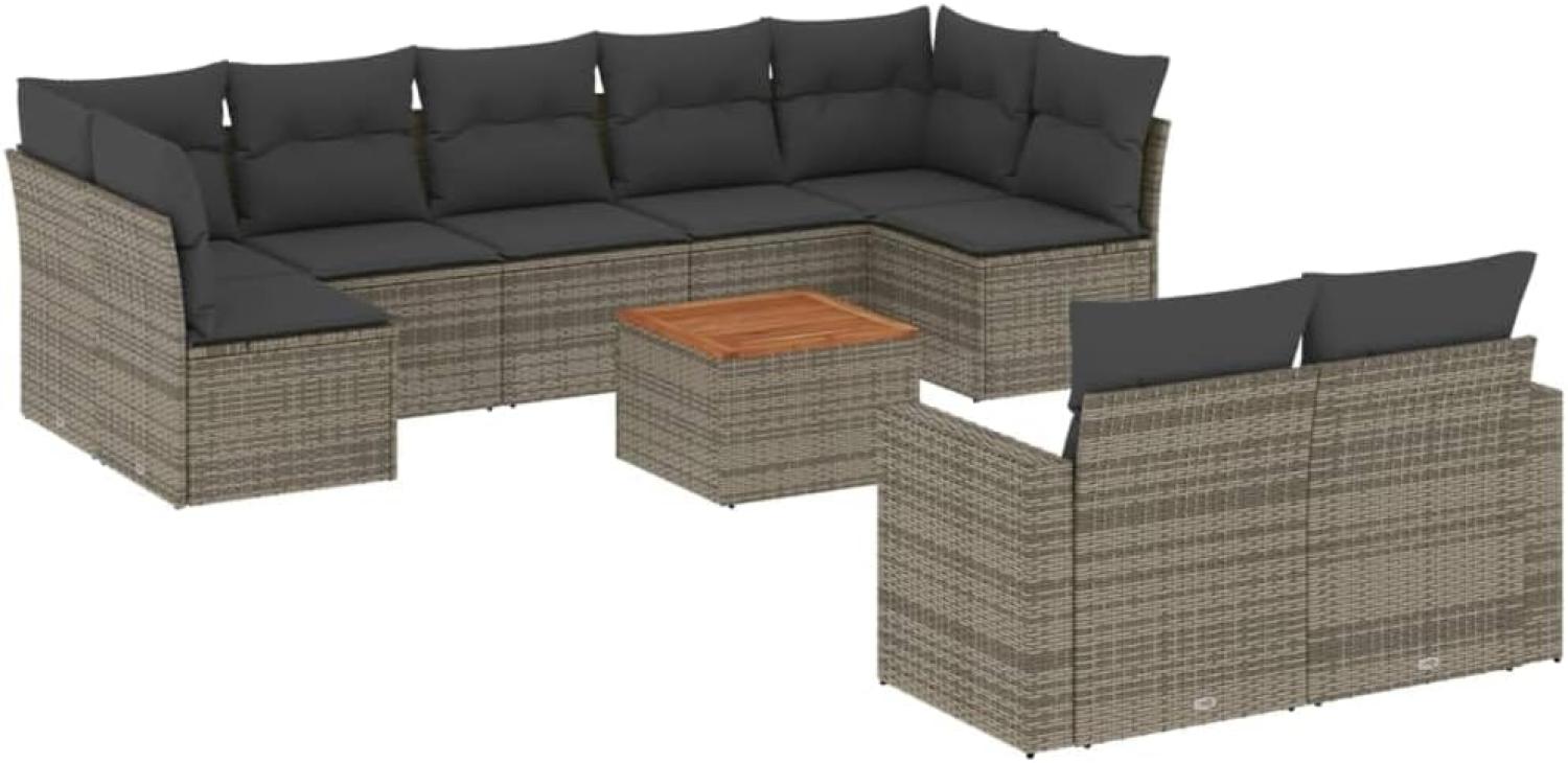 vidaXL 10-tlg. Garten-Sofagarnitur mit Kissen Grau Poly Rattan 3224275 Bild 1