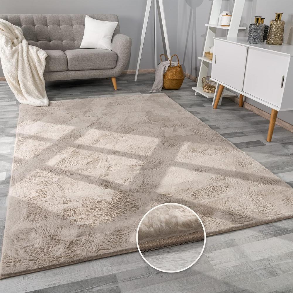 Paco Home Hochflor Teppich Wohnzimmer Flauschig Fellteppich Kunstfell Plüsch Shaggy Weich Fellimitat, Grösse:80x150 cm, Farbe:Beige Bild 1