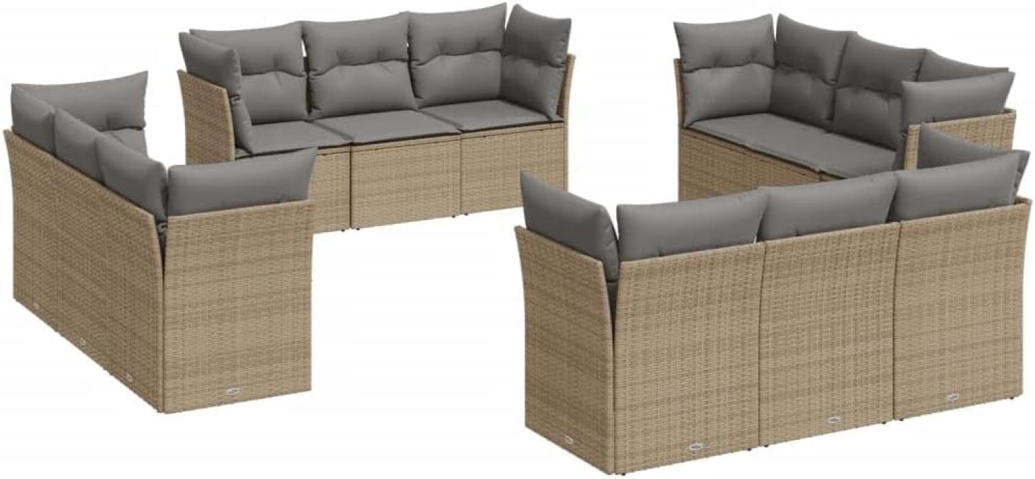 vidaXL 12-tlg. Garten-Sofagarnitur mit Kissen Beige Poly Rattan 3249168 Bild 1