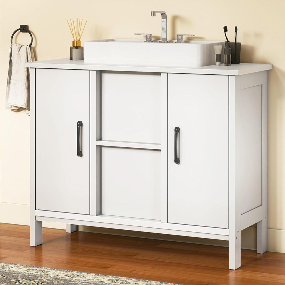 YITAHOME Waschbeckenunterschrank, Badezimmerschrank mit 2 Türen, Waschtisch mit Ablage, Waschbeckenschrank, für Badezimmer, Wohnung, Mietwohnungen, Weiß Bild 1