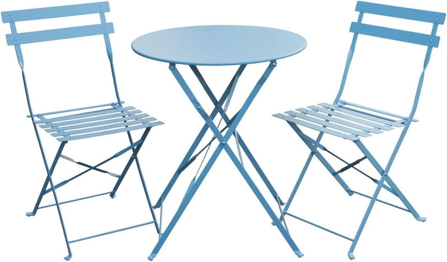 SVITA Balkonmöbel Bistroset Stuhl Tisch Garten Bistro Cafe Metall Klappmöbel Set Blau Bild 1