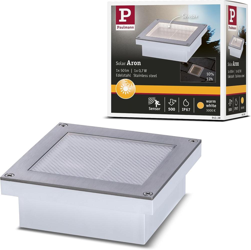 Paulmann No. 94238 Solar LED Bodeneinbauleuchte Aron 10x10 cm mit Bewegungsmelder Bild 1