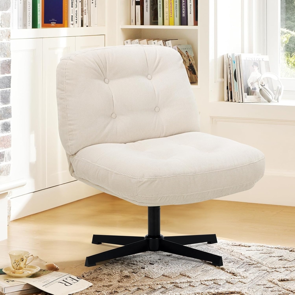 COLAMY Sessel Wohnzimmer, 360° Drehbarer Loungesessel mit Entspannung, Relaxsessel Gepolsterter Sofasessel mit Metallbeinen für Schlafzimmer, Polsterstuhl Akzentsessel für Heimbüro, Weiß Bild 1