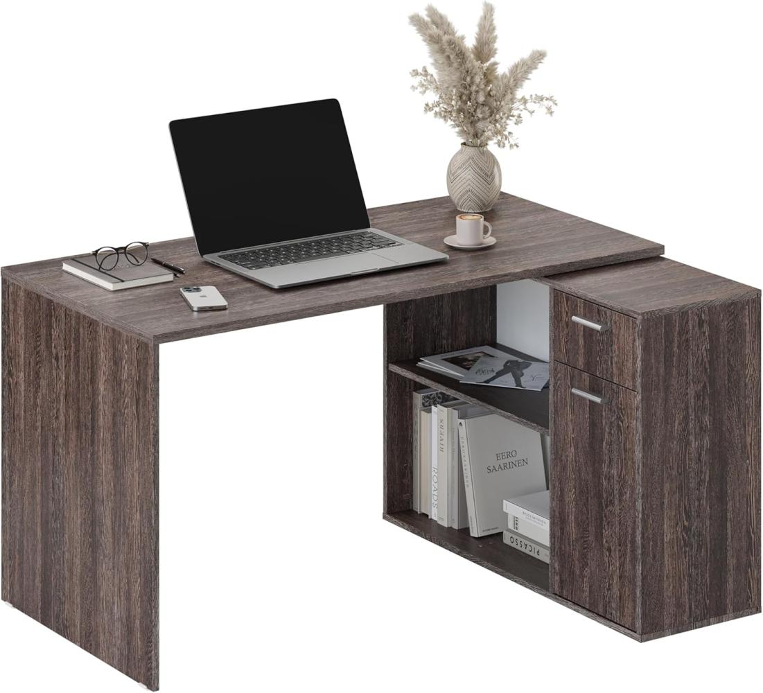 Schreibtisch klein 136 x 101 x 75 cm Eiche Vintage Wenge – Bürotisch Eckschreibtisch RICOO WM083-VW Bild 1