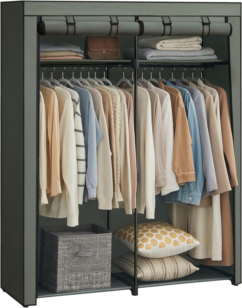 Songmics Kleiderschrank, Garderobe mit 2 Kleiderstangen, Kleidungsaufbewahrung, Stoffschrank, Kleiderständer, faltbar, Ankleidezimmer, Schlafzimmer, 140 x 43 x 174 cm, salbeigrün RYG002C02 Bild 1