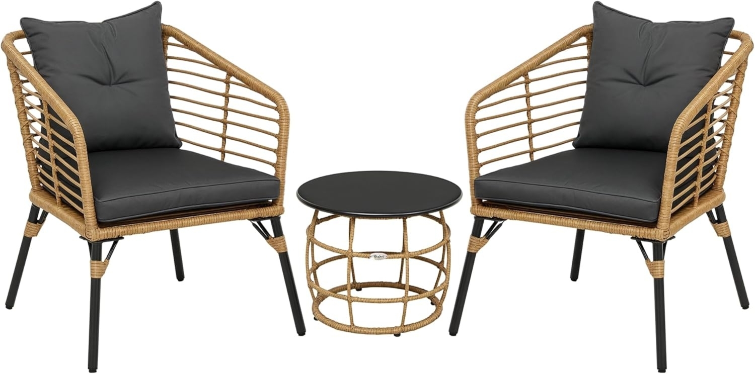 Outsunny Sitzgruppe Bistro-Set, wetterbeständig, (Gartengruppe, 3-tlg, Gartenmöbel-Set), Stahl, Sand+Dunkelgrau Bild 1