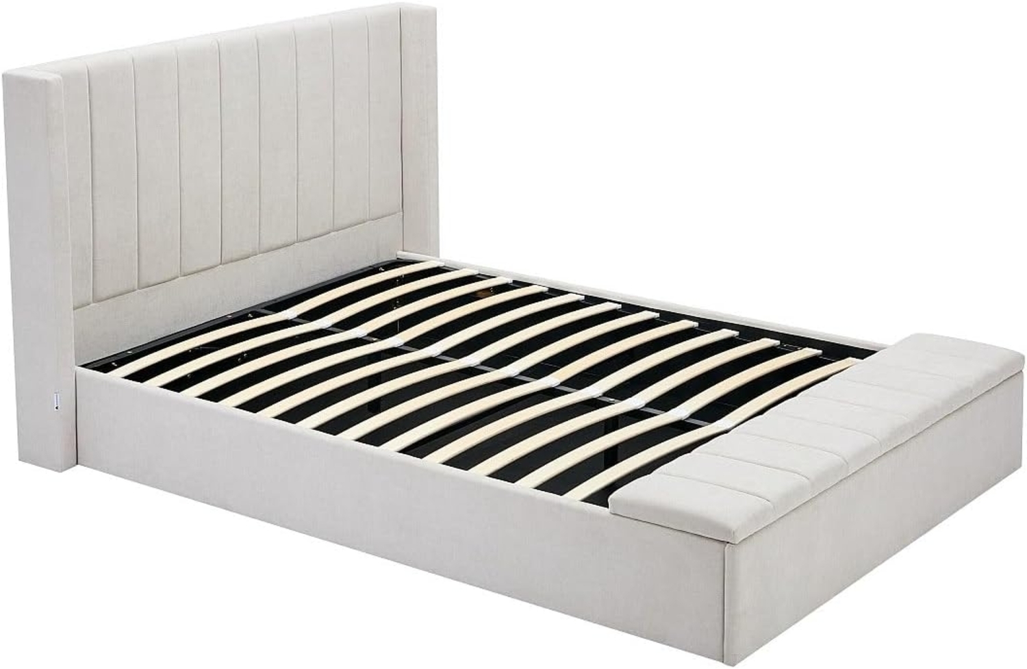 Vente-unique - Bett mit Bettkasten & Bank - 140 x 190 cm - Stoff - Beige - DOUINO Bild 1