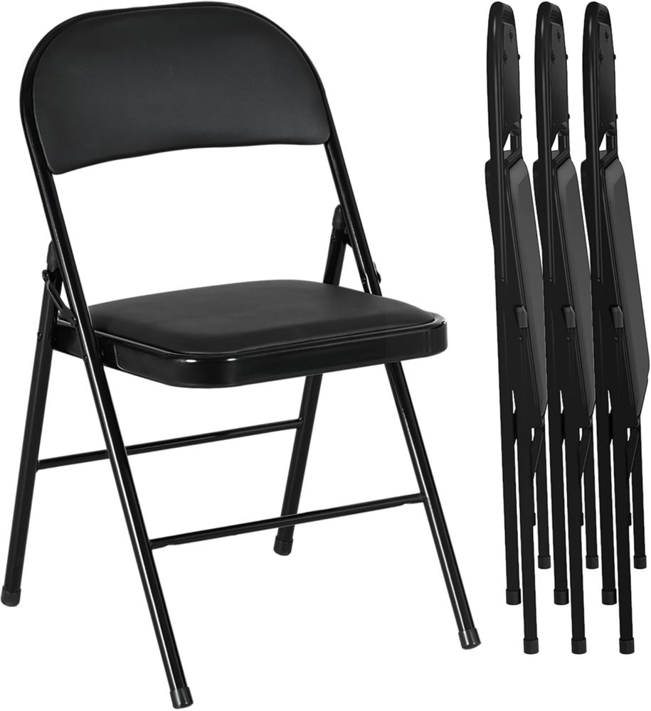 HOMCOM Klappstuhl gepolsterte klappbare Stühle, Indoor, mit Kissen (Gepolsterte klappbare Stühl, 1 St), für Büro, Rezeption, Wartezimmer, Party, Schwarz Bild 1