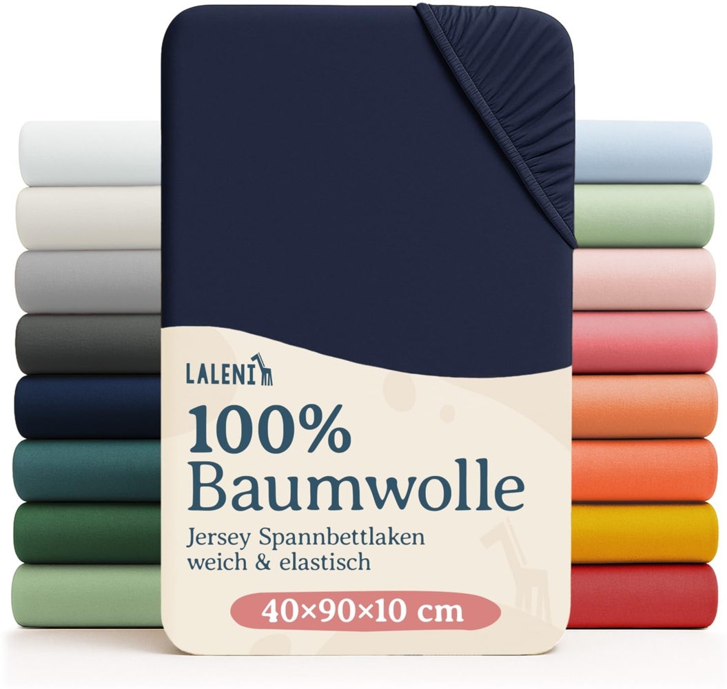 Laleni 2er-Set Jersey Spannbettlaken Stubenwagen 40x90 cm - Oeko-Tex Zertifiziert, 100% Baumwolle, atmungsaktives Spannbetttuch für Baby, 135 g/m², Dark Ocean Blue - blau Bild 1