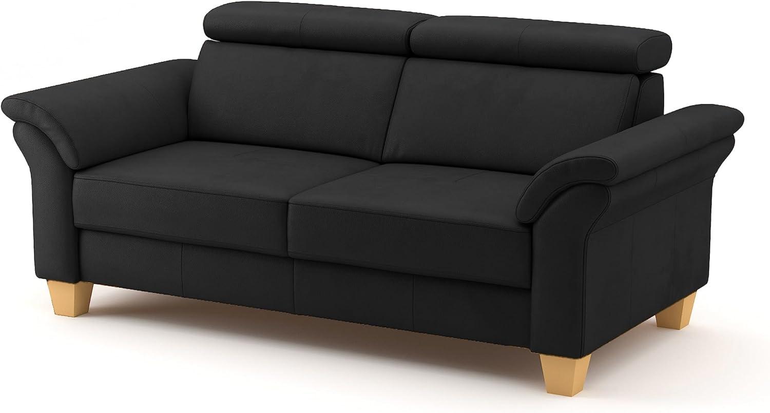 CAVADORE Echtleder 3er-Sofa Ammerland / Landhaus-Sofa mit Federkern + Kopfteilverstellung / 186 x 84 x 93 / Leder Schwarz Bild 1