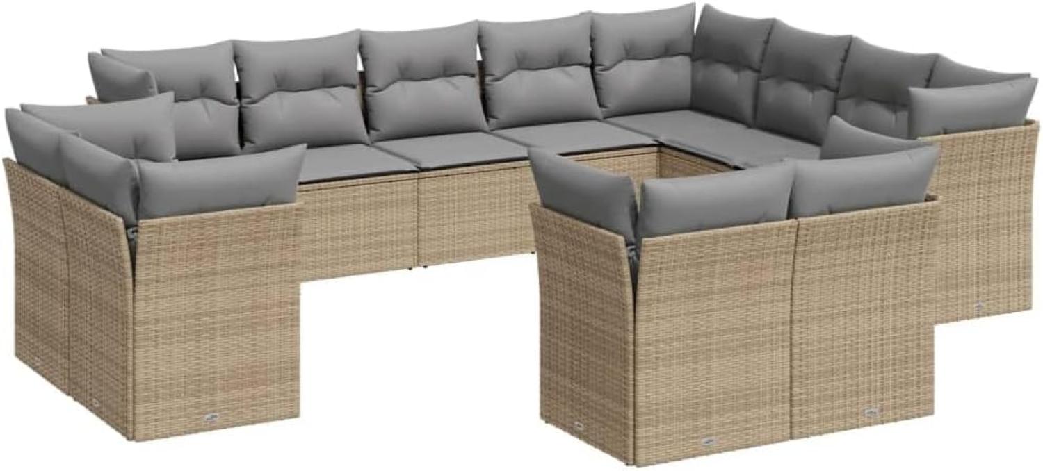 vidaXL 12-tlg. Garten-Sofagarnitur mit Kissen Beige Poly Rattan 3250368 Bild 1