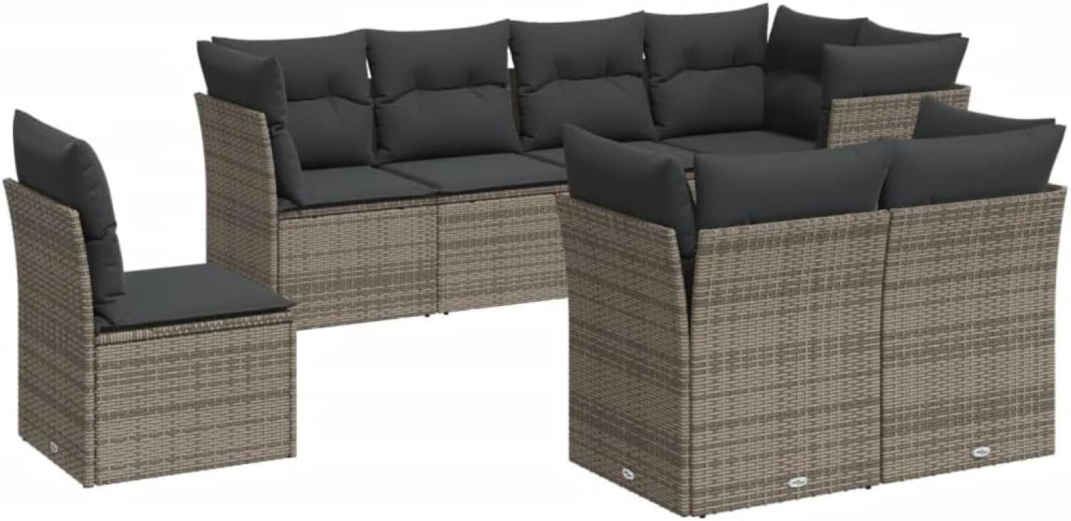 vidaXL 8-tlg. Garten-Sofagarnitur mit Kissen Grau Poly Rattan 3217930 Bild 1