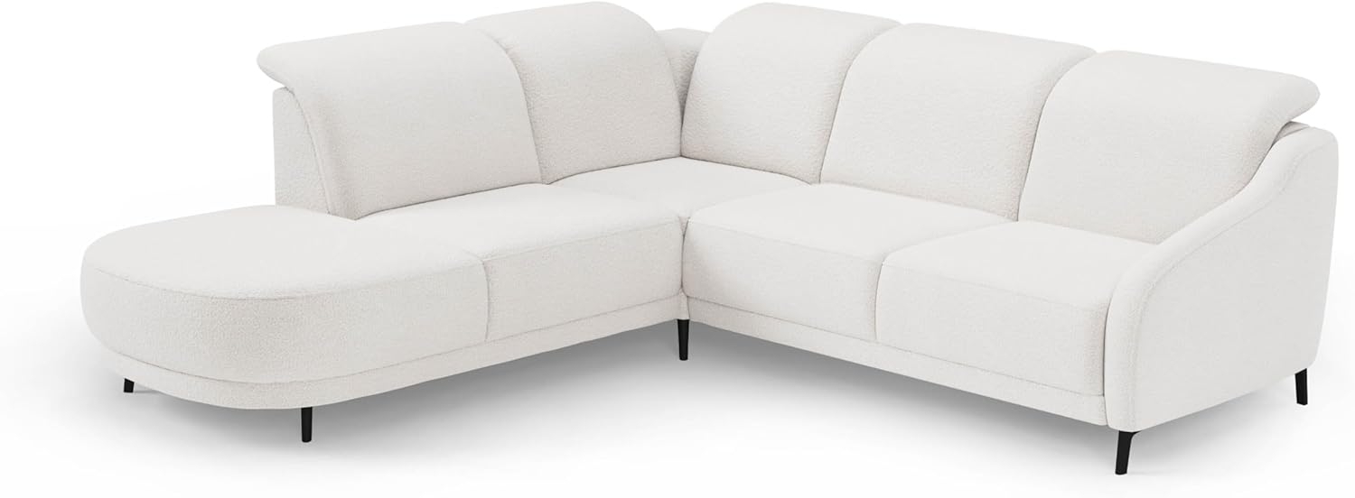 CAVADORE Ecksofa Blue/Eckcouch im modernen Design, inklusiv Kopfteilverstellung, Vorziehsitz motorisch, Klapptisch, USB-Anschluss und mattschwarzen Metallfüßen / 258 x 93 x 249 / Flachgewebe, Weiß Bild 1