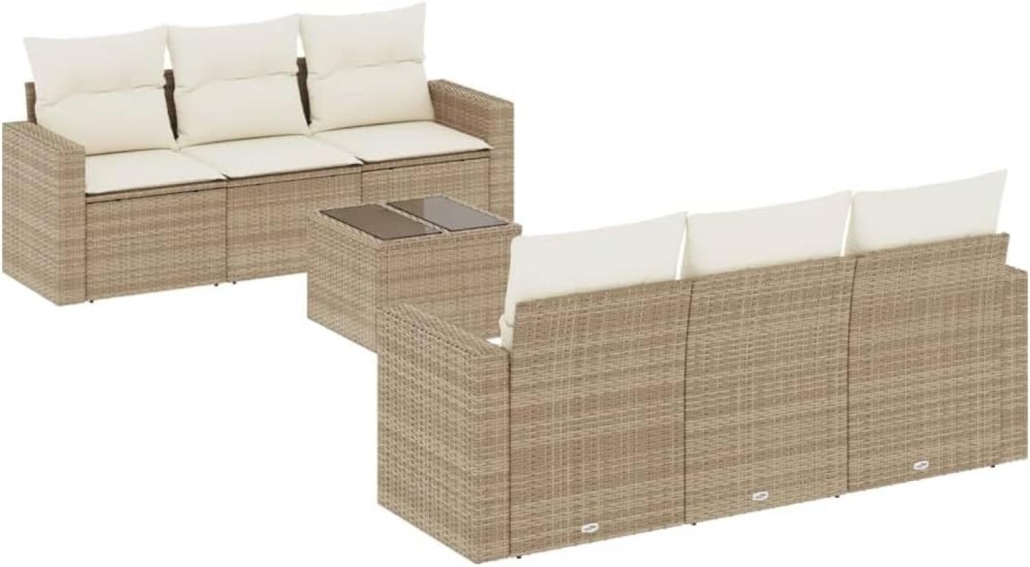 vidaXL 7-tlg. Garten-Sofagarnitur mit Kissen Beige Poly Rattan 3251045 Bild 1