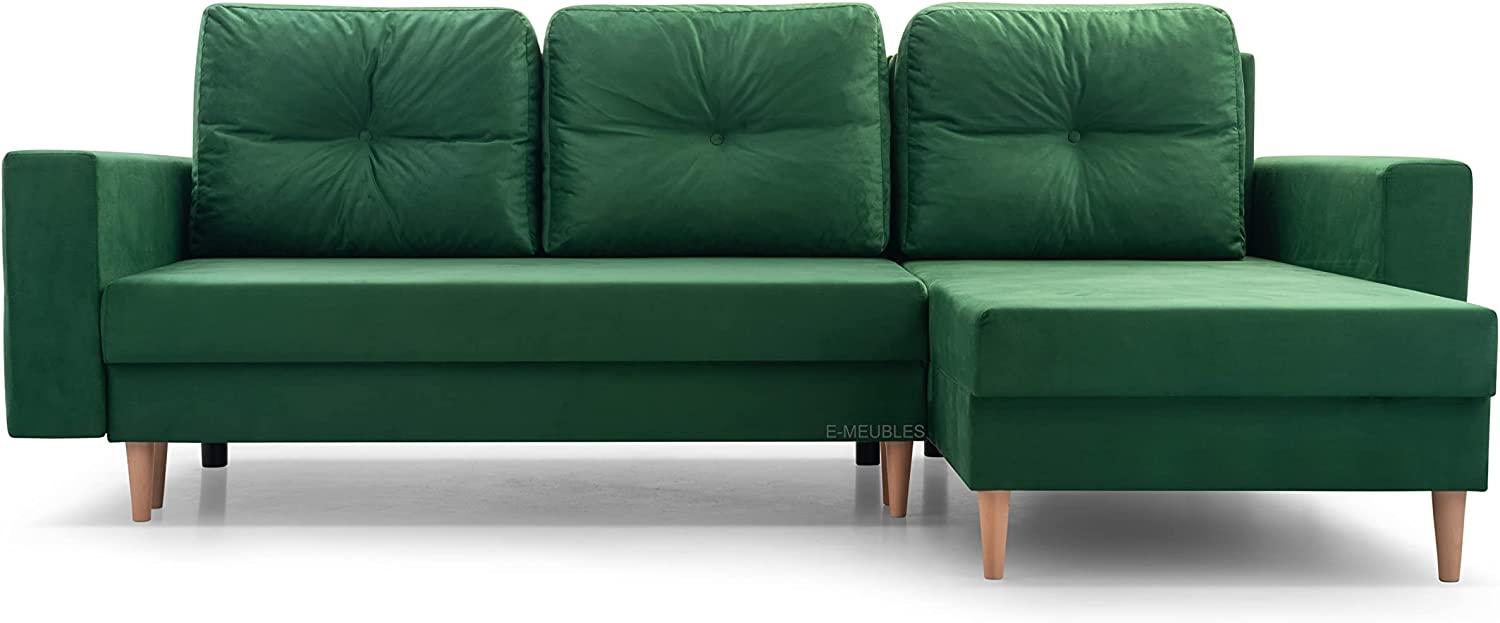 Ecksofa mit Schlaffunktion und Bettkasten Ottomane Links als auch rechts montierbar Couch für Wohnzimmer, Schlafsofa Sofagarnitur Sofa Eckcouch L-Form 232x137x84 cm Carl Dunkelgrün grün Flaschengrün Bild 1