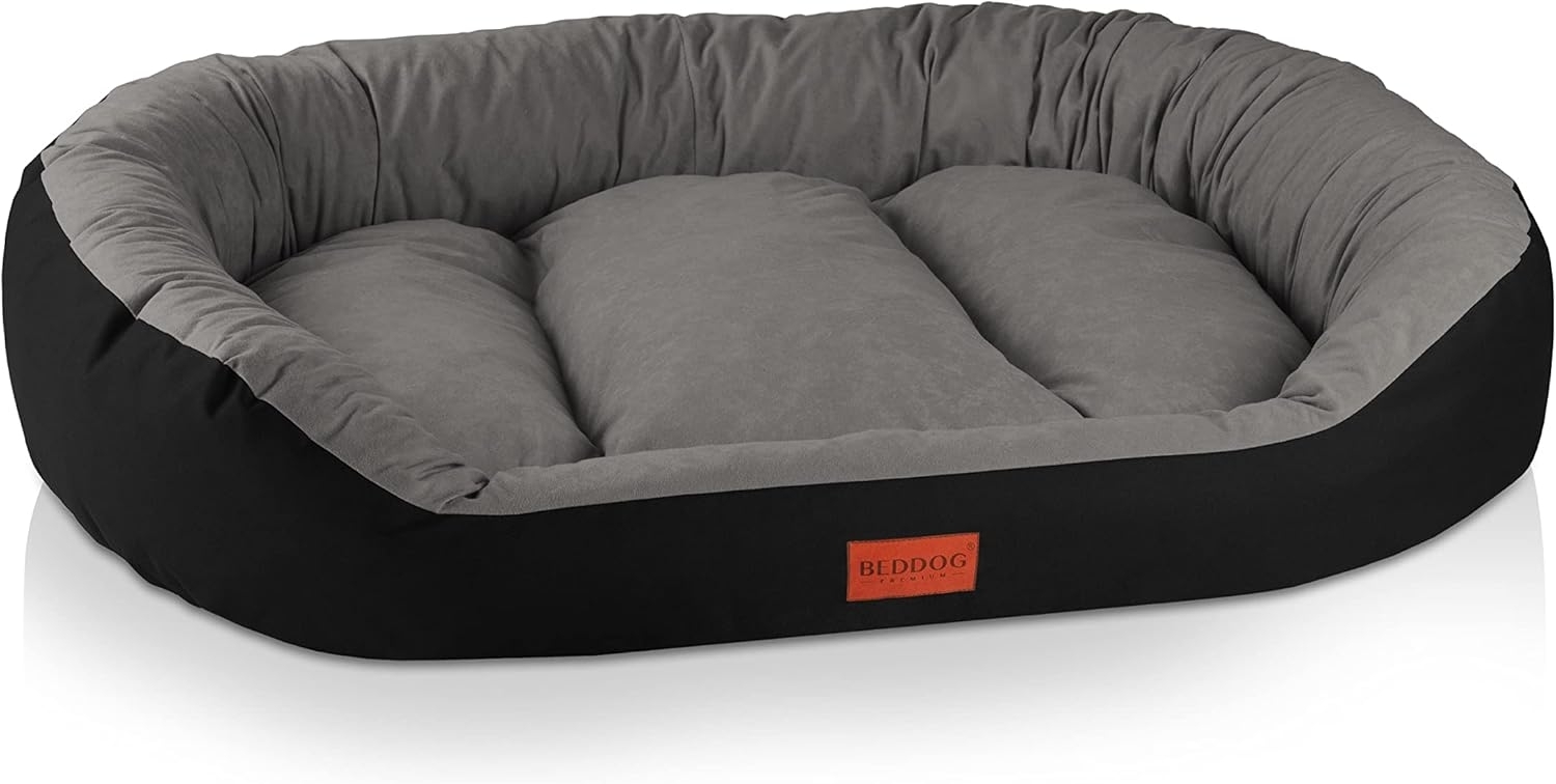 BedDog Hundebett Grosse Hunde - Hundekissen - Hundekorb - Ovales Hundekörbchen - Hundesofa - Hundebetten für Große Hunde - Dog Bed - Hunde Bett - Körbchen Hund aus Alicante-Gewebe XXL, THE-ROCK (schwarz/grau) Bild 1