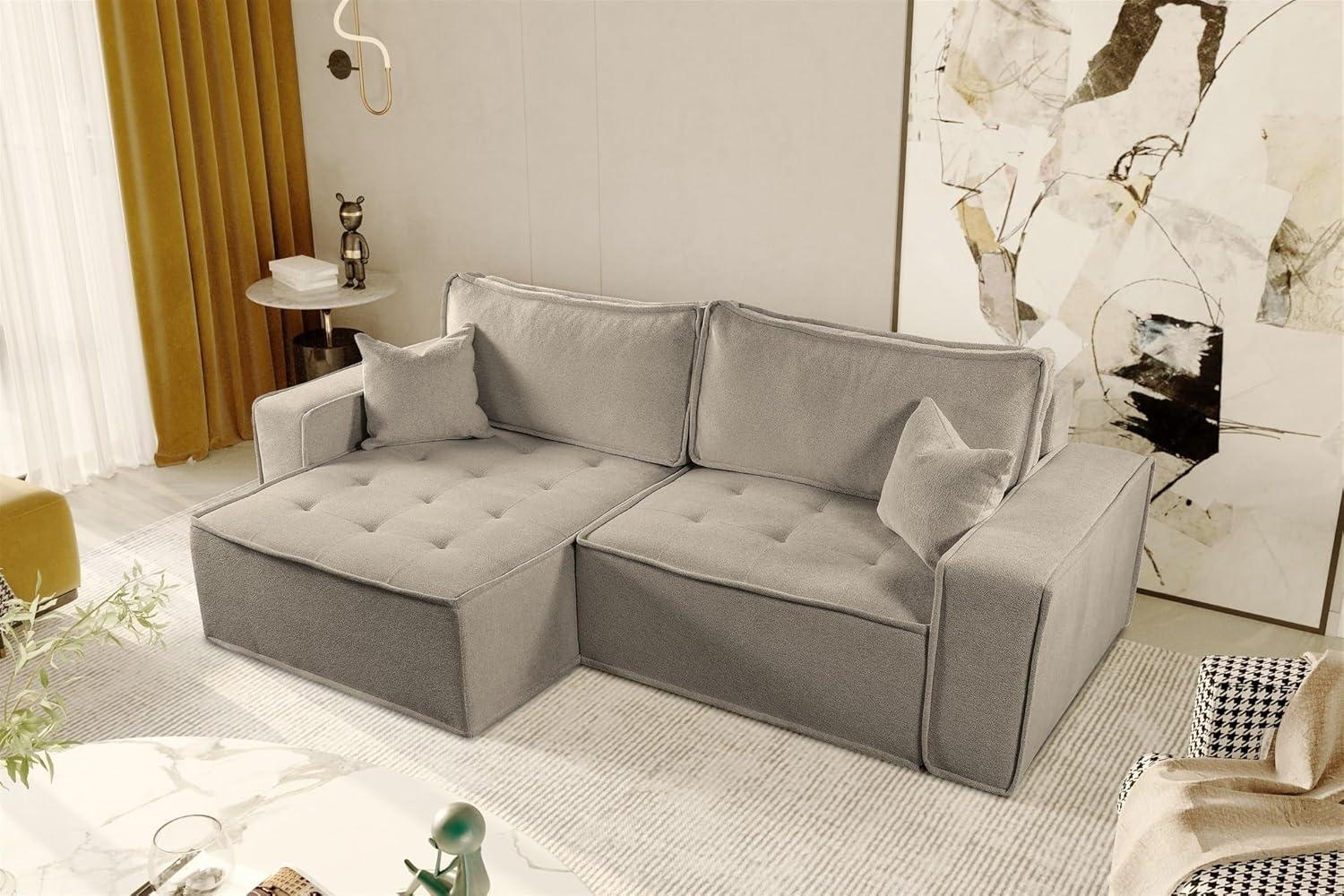 Ecksofa Schlafsofa FLOSI Stoff Raven Taupe Ottomane Links Bild 1