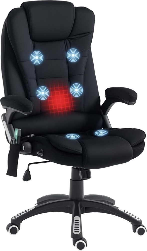 Vinsetto Schreibtischstuhl Bürostuhl mit Wippfunktion, Massagesessel mit Wärmefunktion (Chefsessel, 1 St), 120 kg Belastbar, Schwarz Bild 1