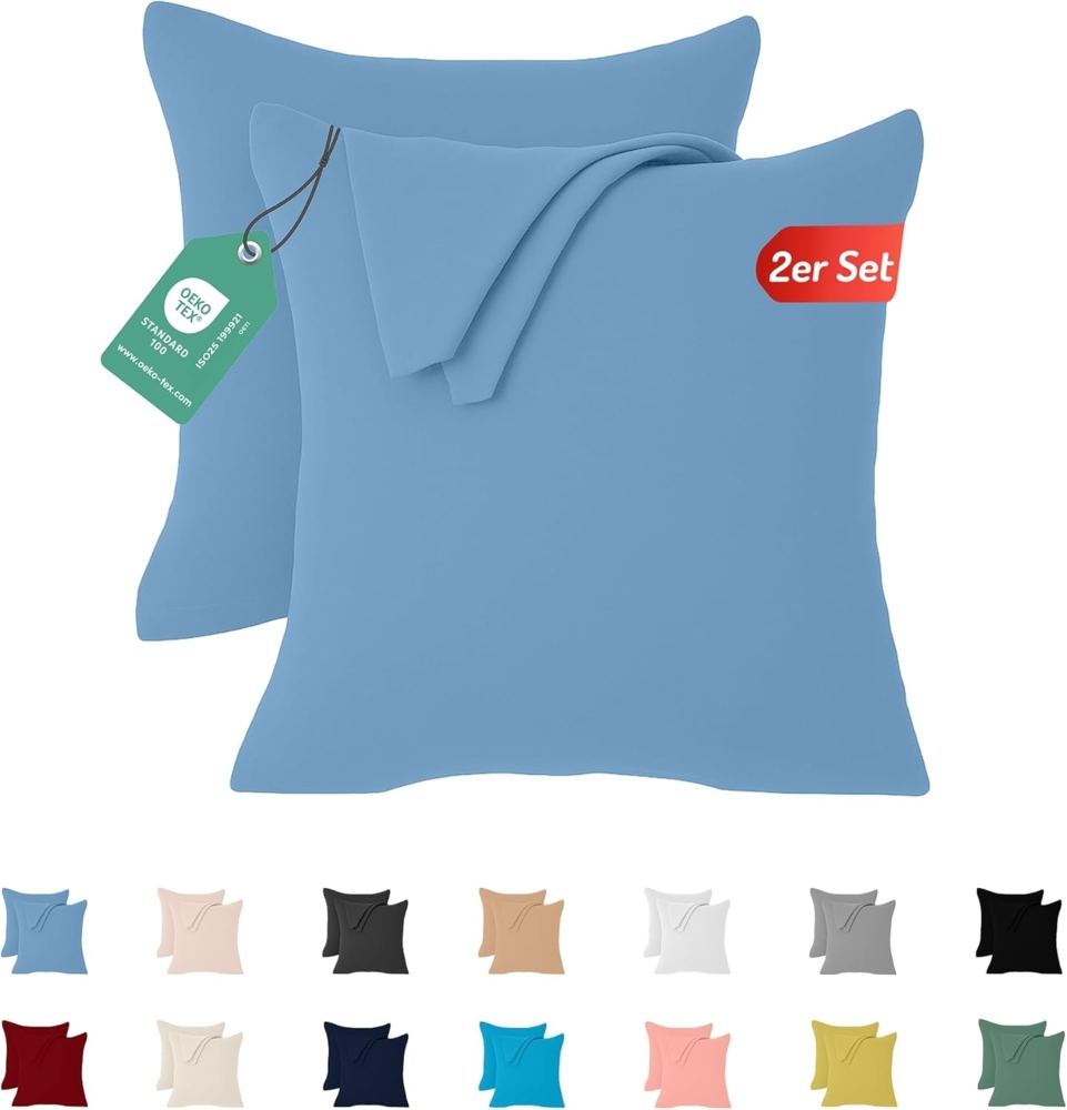 Livessa 2er Set Kissenbezug 60x60 aus%100 Baumwolle Jersey Stoff - Verdeckter Reißverschluss, Kopfkissenbezug 60x60 cm, Kissenhülle, Ultra weich und atmungsaktiv, Oeko-Tex Zertifiziert Bild 1