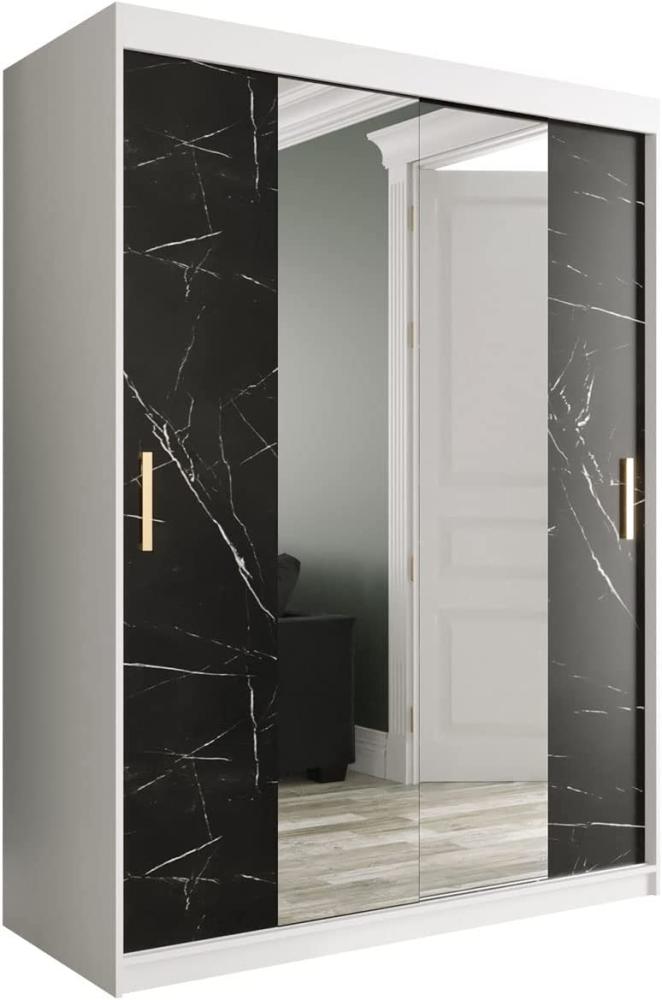 Kleiderschrank Kamoga T1 150 (Weiß / Marmor Schwarz + Gold, mit Schubladen) Bild 1