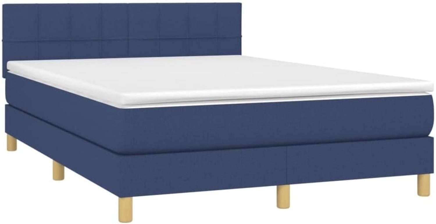 vidaXL Boxspringbett mit Matratze & LED Blau 140x200 cm Stoff Bild 1