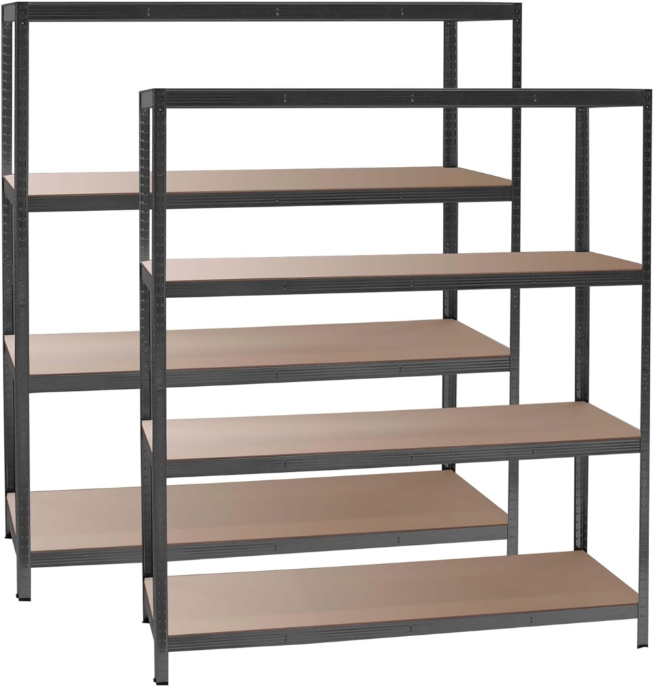 Wiltec Set 2X Schwerlastregal 160 x 60 x 180 cm, 175kg/Ablage, Steckregal schwarz aus Stahl, Lastenregal mit 4 Ablagen, Werkstattregal Bild 1