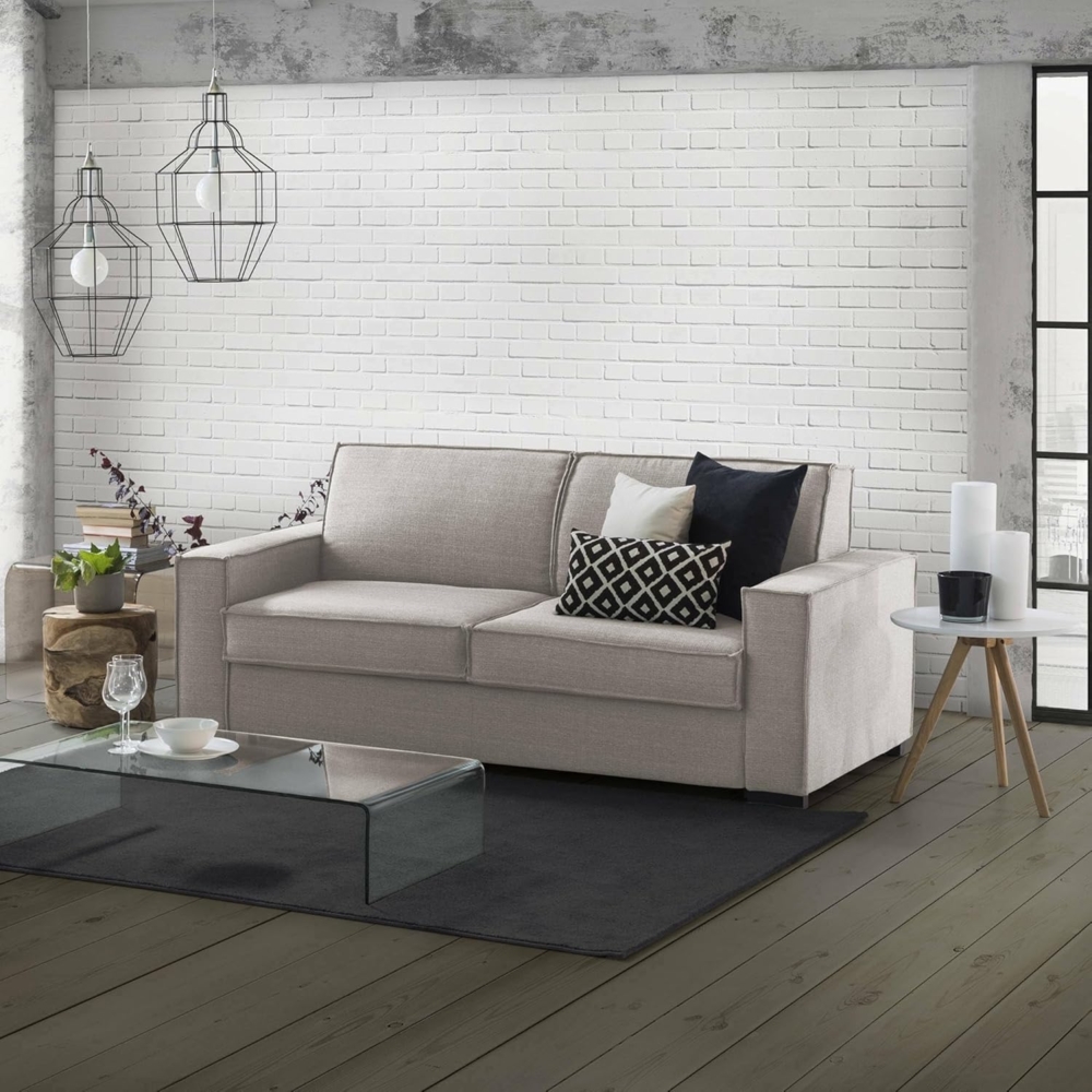 Talamo Italia - Festes Sofa Ylenia, 3-Sitzer-Sofa, 100% Made in Italy, Wohnzimmersofa aus Stoff, mit Standard-Armlehnen, Cm 220x95h90, Turteltaube Bild 1