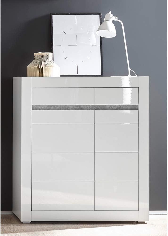 Highboard in weiß Hochglanz COGO-61 mit Griffmulden in Betonoptik BxHxT: 100x112x35cm Bild 1