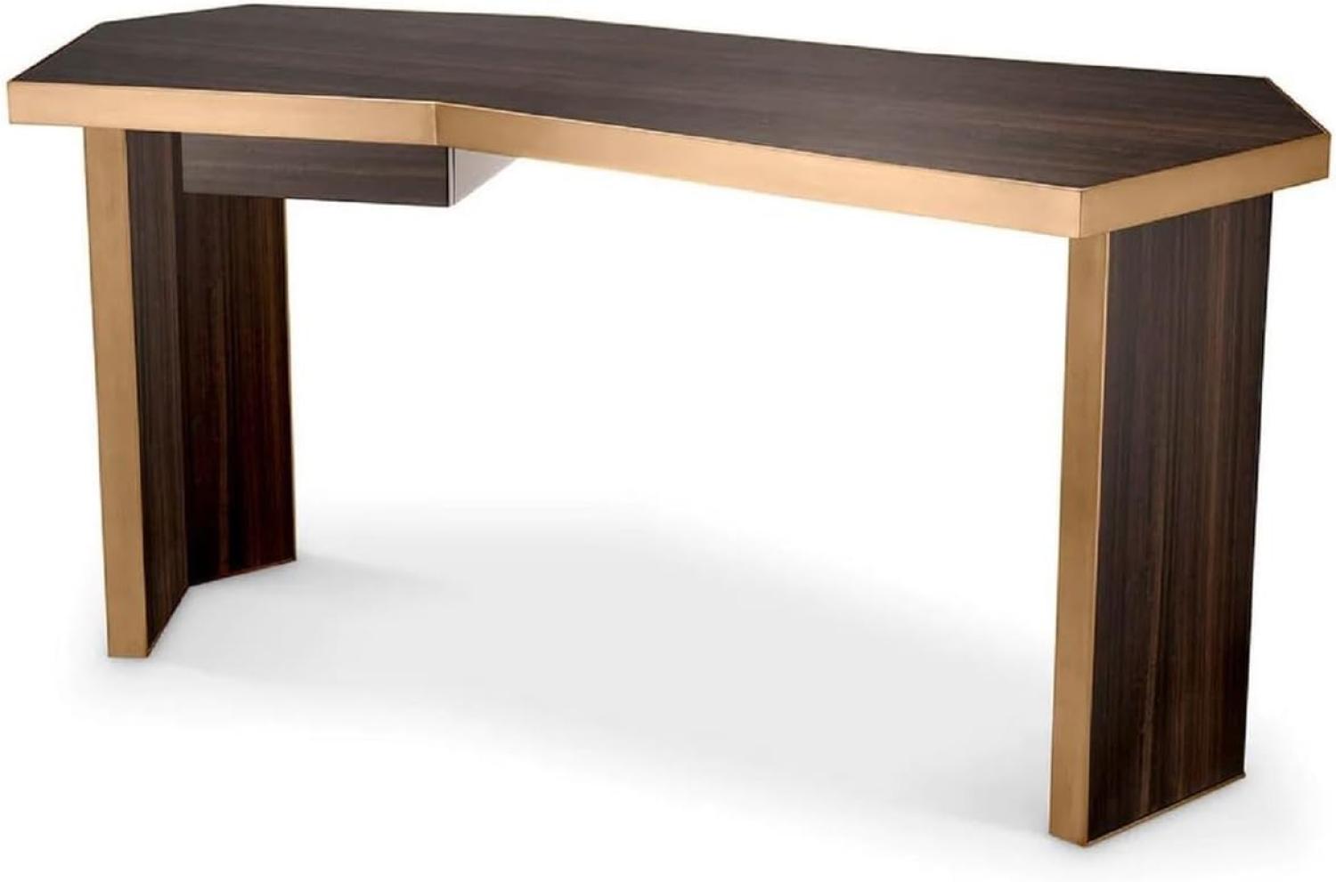 Casa Padrino Luxus Schreibtisch Braun / Messing 106 x 68 x H. 75 cm - Massivholz Bürotisch mit Schublade - Computertisch - Büro Möbel - Luxus Möbel - Luxus Einrichtung - Luxus Qualität Bild 1