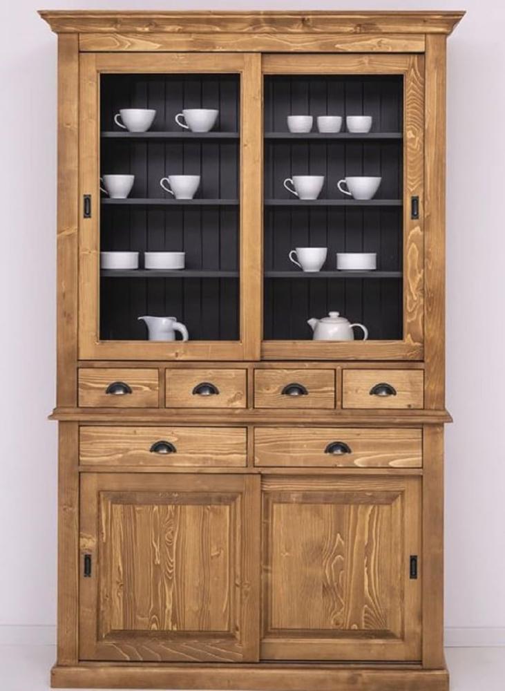 Casa Padrino Landhausstil Esszimmerschrank Braun / schwarz 142 x 48 x H. 225 cm - Massivholz Küchenschrank - Landhausstil Esszimmer Möbel Bild 1