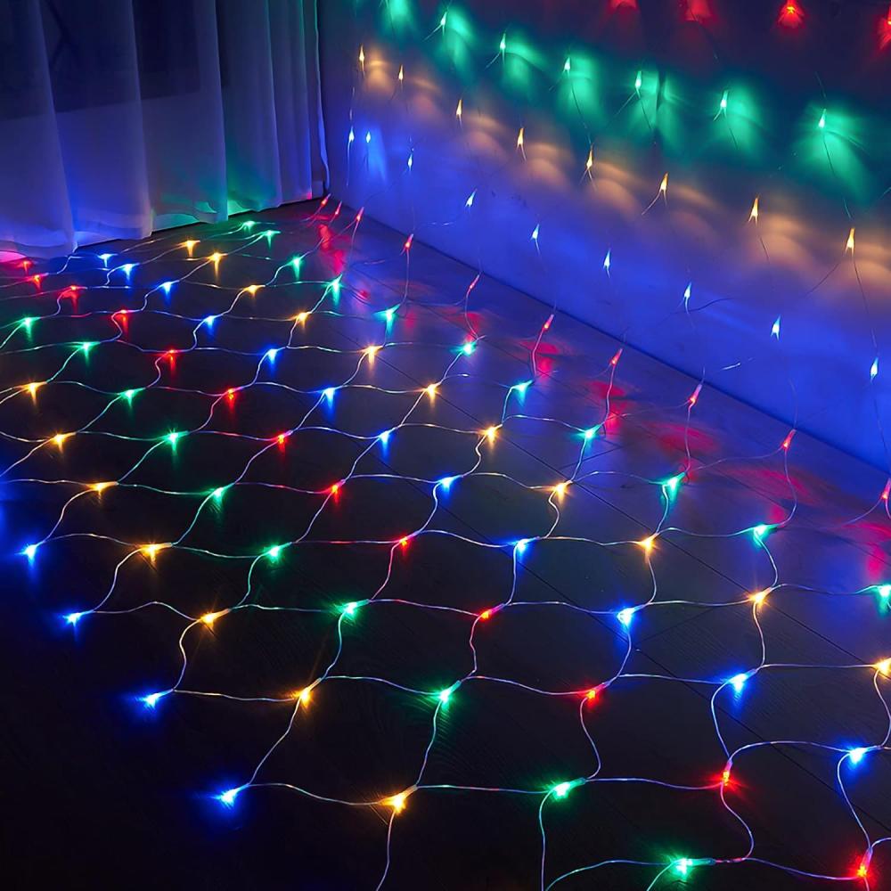 Ikodm LED Lichternetz 2x2 m 204LEDs Lichterkette Lichterkettennetz 8Modi Lichtervorhang mit Stecker für Innen und Außen Dekoration, Bunt Bild 1