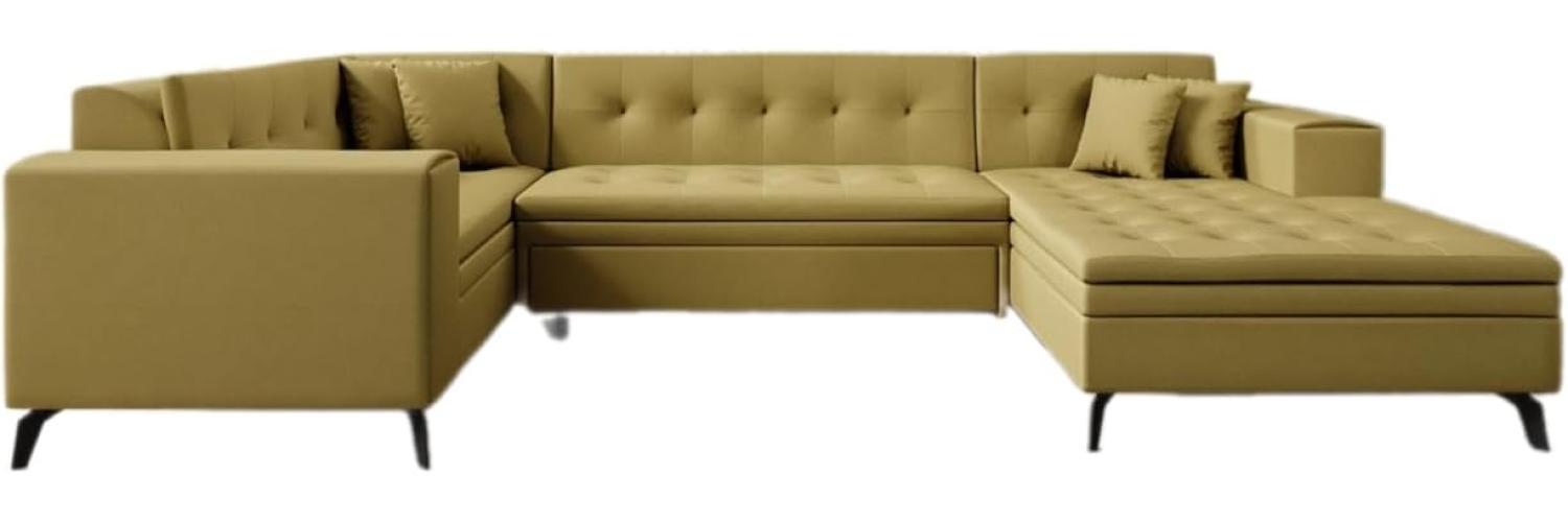 Designer Sofa Neola mit Schlaffunktion Stoff Senf Rechts Bild 1