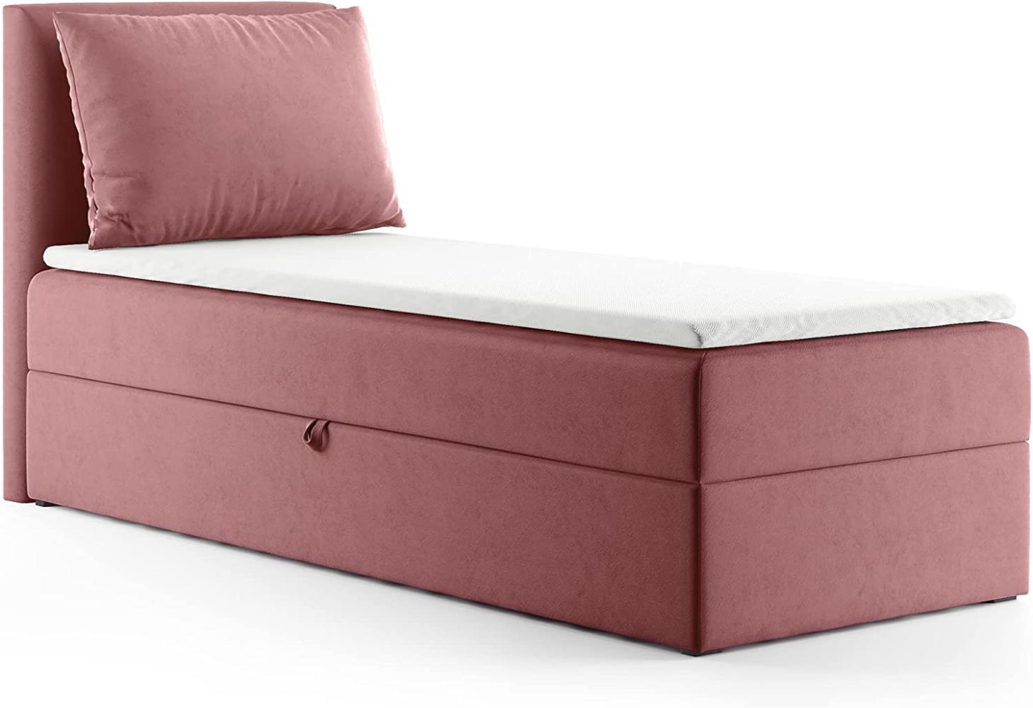 Boxspringbett Egro Mini mit Bettkasten und Kissen - Einzelbett mit Bonell-Matratze und Topper, Polsterbett (Pink (Kronos 29), 100x200 cm) Bild 1