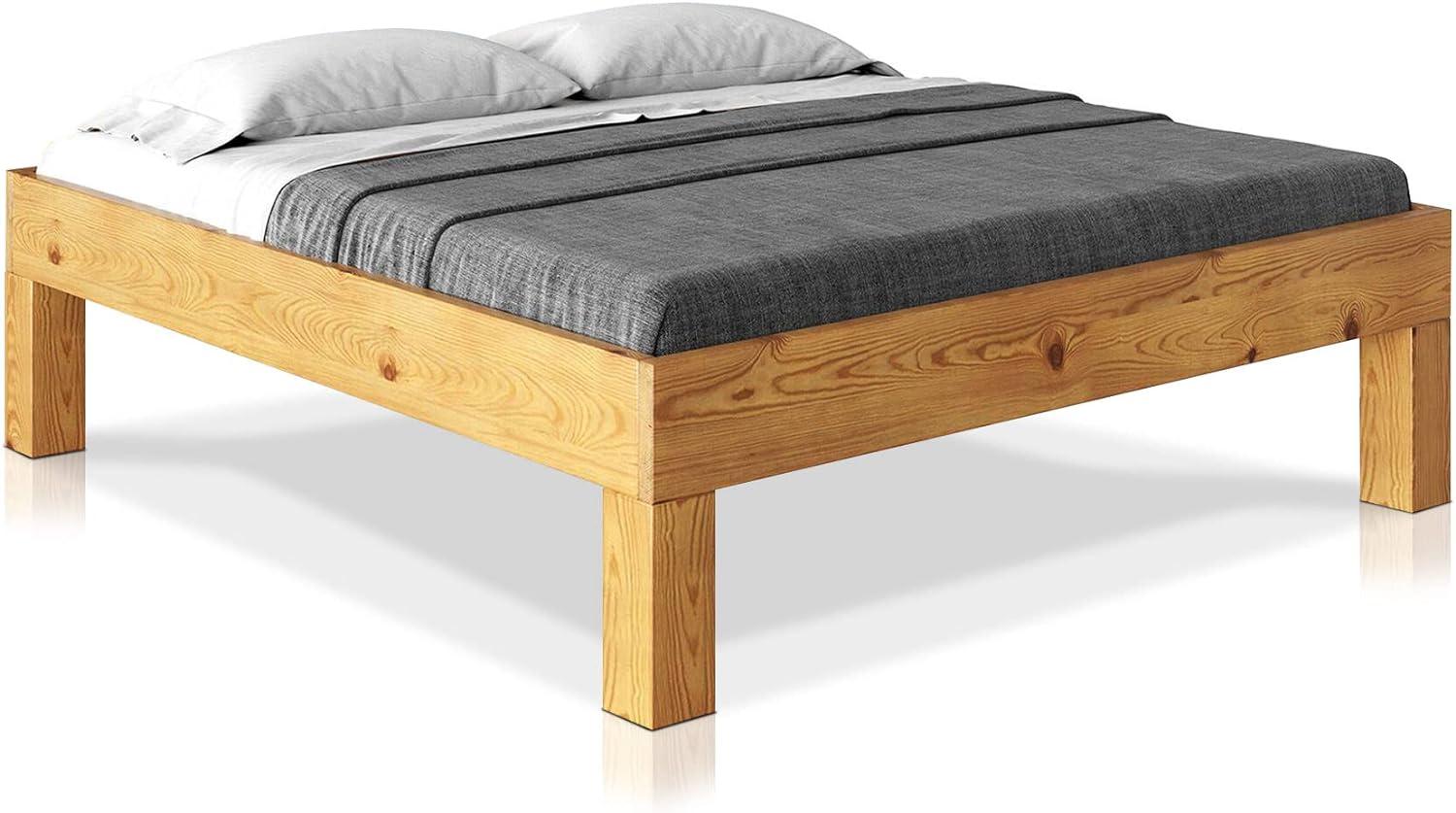 Möbel-Eins CURBY 4-Fuß-Bett ohne Kopfteil, Material Massivholz, rustikale Altholzoptik, Fichte natur 200x220 cm Komforthöhe Bild 1