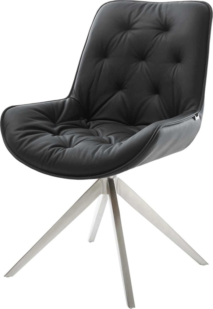 Drehstuhl Taimi-Flex Echt-Leder Schwarz Kreuzgestell breit Edelstahl 360° drehbar Wippfunktion Bild 1