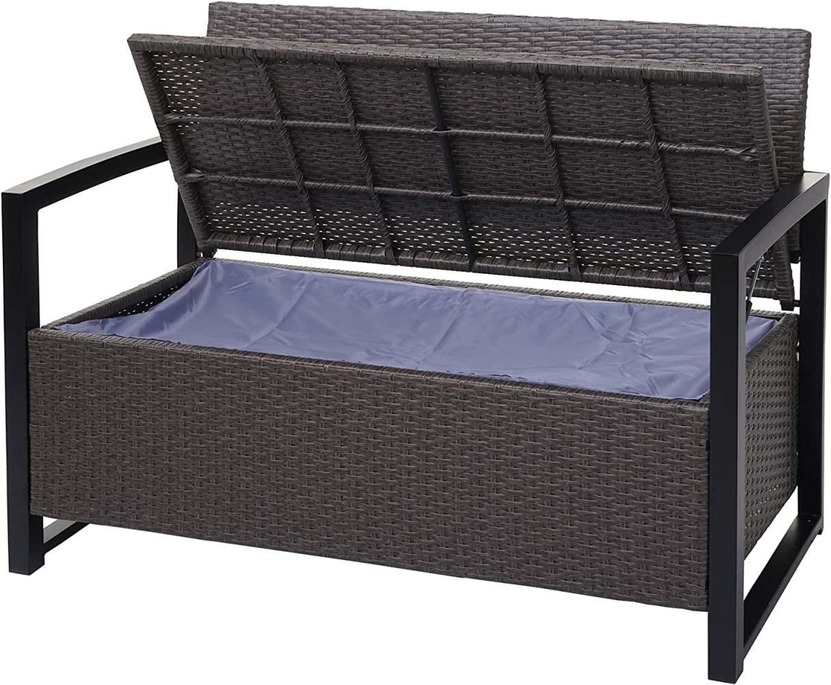 Poly-Rattan 2er Sitzbank HWC-F39, Gartenbank Truhenbank, Staufach Aufbewahrung Sitzkissen ~ grau-meliert, Kissen grau Bild 1