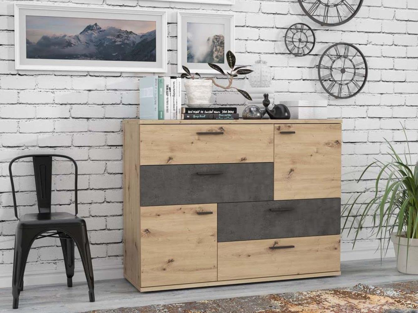 Kommode Sideboard SKIVE Optik: Artisan Eiche / Betonoptik dunkelgrau Bild 1