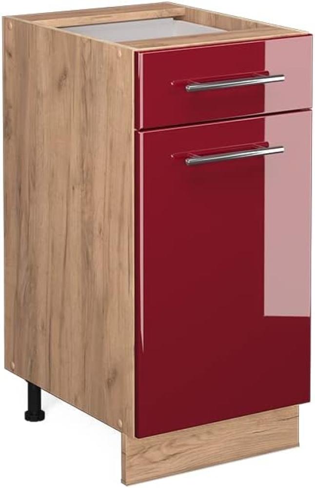 Vicco Küchenschrank Küchenmöbel Fame-Line modern Küche Einbauküche Küchenzeile Blende Unterschrank Hochschrank Hängeschrank Hochglanz (Eiche-Rot, Schubunterschrank 40 cm) Bild 1