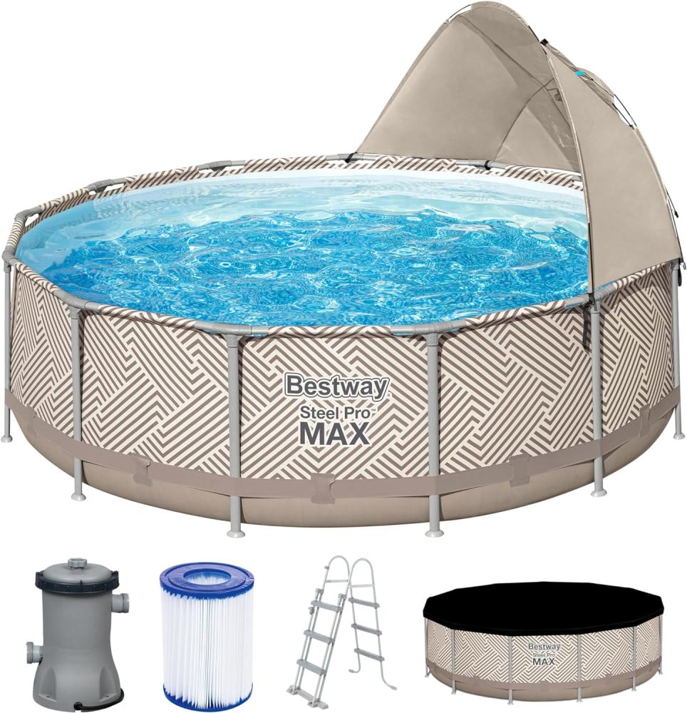 Steel Pro MAX™ Frame Pool Komplett-Set mit Filterpumpe Ø 396 x 107 cm, Op Art-Design, rund Bild 1